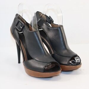 Marni Black Leather Peep Toe Platform Heels Ankle Strap Size 38